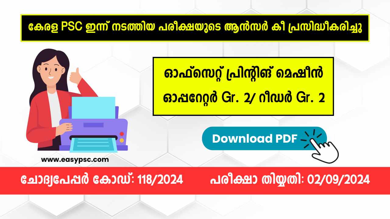 118/2024 - Offset Printing Machine Operator Gr. 2/ Reader Gr. 2 Answer Key of Exam