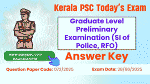 graduate level preliminary examination (si of police, rfo, excise inspector) answer key