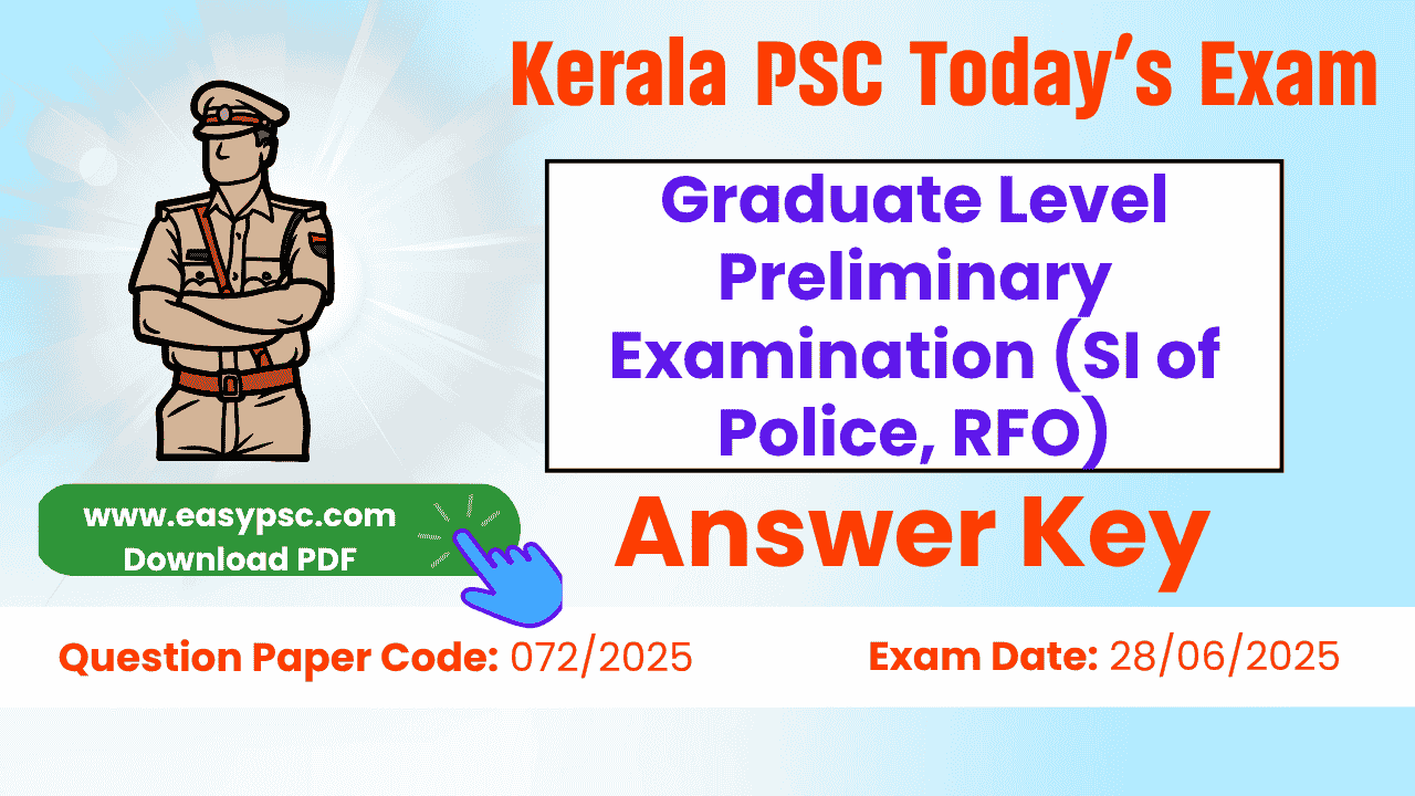 graduate level preliminary examination (si of police, rfo, excise inspector) answer key